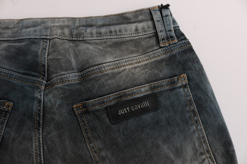 Jeans slim en coton mélangé, bleu lavé, Cavalli