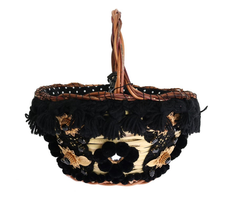 Sac AGNESE en paille beige et peau de serpent avec pompons et cristaux Dolce &amp; Gabbana