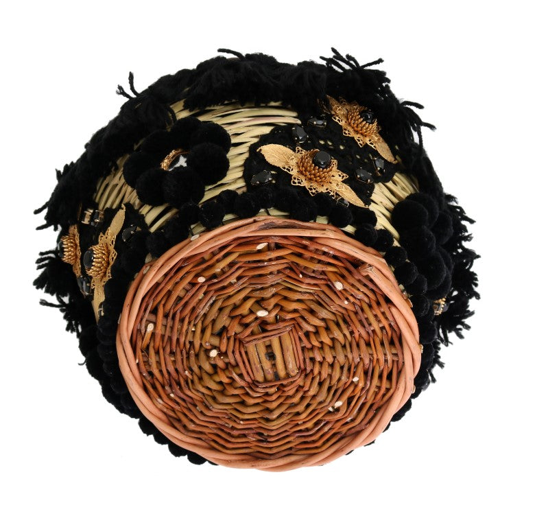 Sac AGNESE en paille beige et peau de serpent avec pompons et cristaux Dolce &amp; Gabbana
