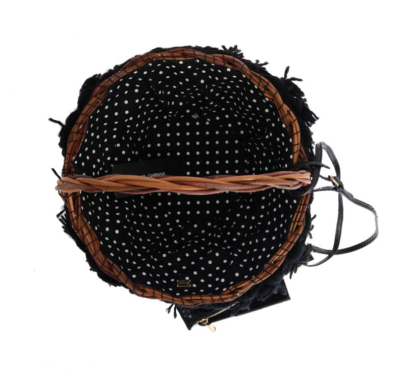 Sac AGNESE en paille beige et peau de serpent avec pompons et cristaux Dolce &amp; Gabbana