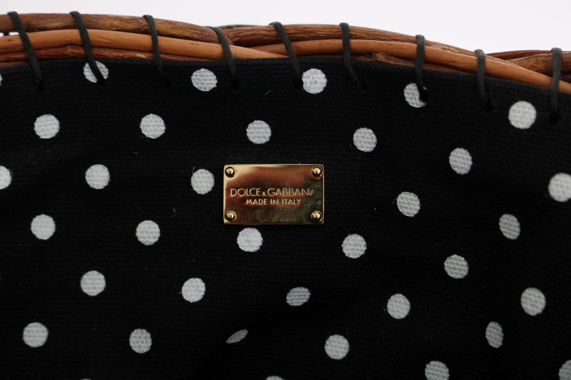 Sac AGNESE en paille beige et peau de serpent avec pompons et cristaux Dolce &amp; Gabbana