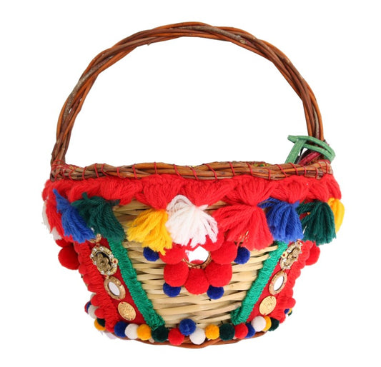 Sac Dolce &amp; Gabbana multicolore AGNESE en paille et cristal avec pompon