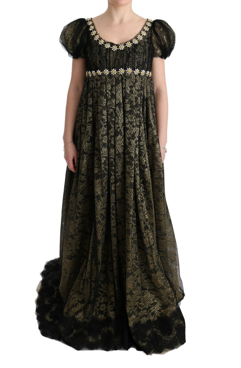 Robe chemise en dentelle à paillettes noires et jaunes de Dolce &amp; Gabbana