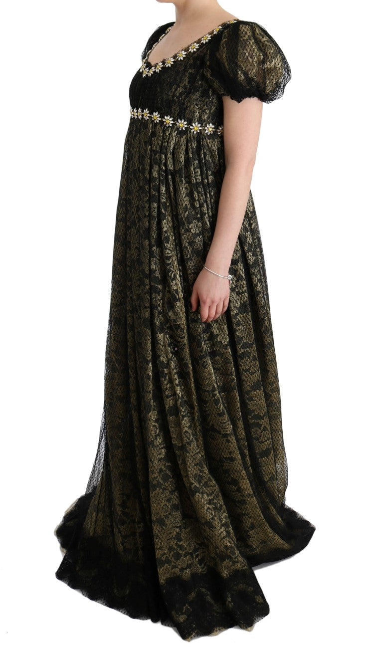 Robe chemise en dentelle à paillettes noires et jaunes de Dolce &amp; Gabbana