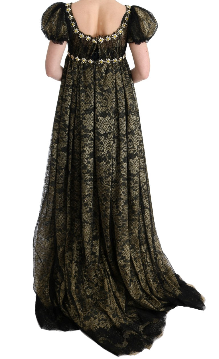 Robe chemise en dentelle à paillettes noires et jaunes de Dolce &amp; Gabbana