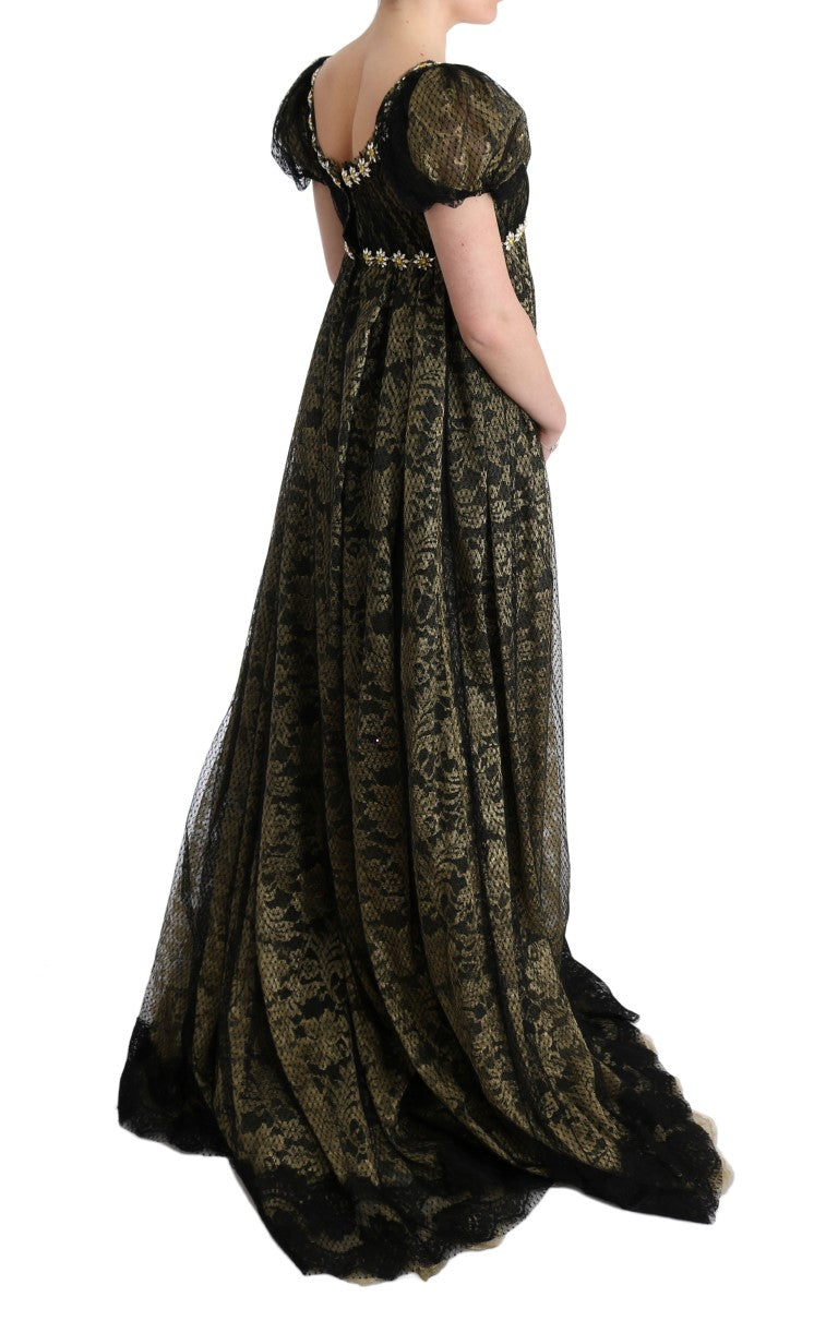 Robe chemise en dentelle à paillettes noires et jaunes de Dolce &amp; Gabbana