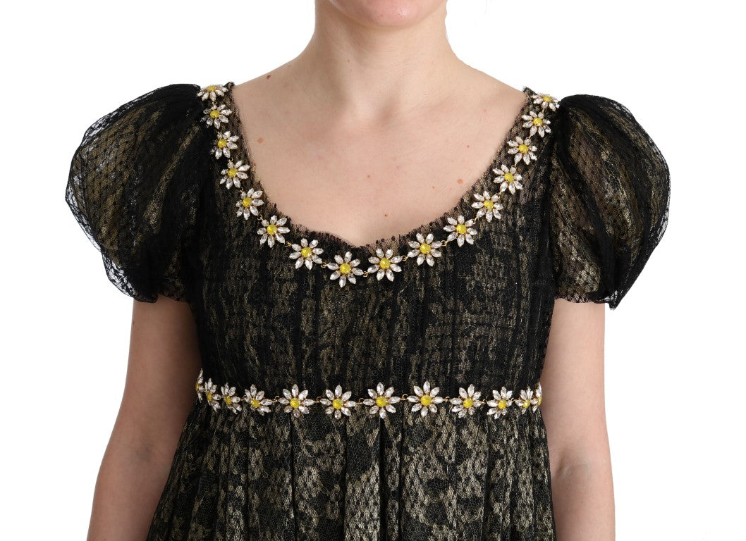 Robe chemise en dentelle à paillettes noires et jaunes de Dolce &amp; Gabbana