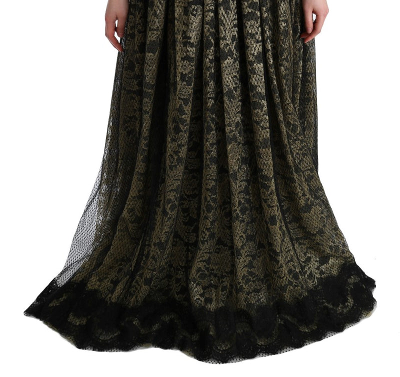 Robe chemise en dentelle à paillettes noires et jaunes de Dolce &amp; Gabbana