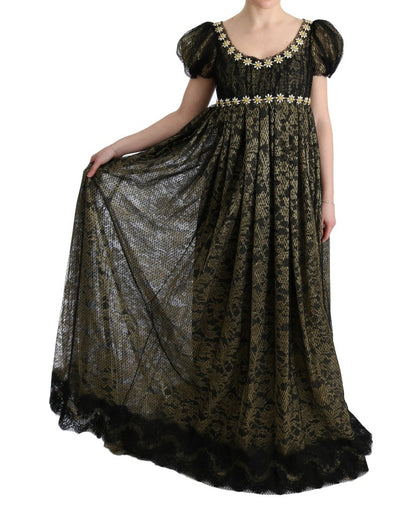 Robe chemise en dentelle à paillettes noires et jaunes de Dolce & Gabbana