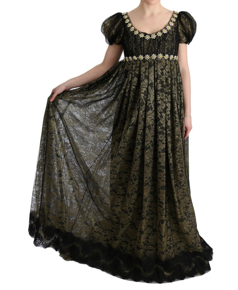 Robe chemise en dentelle à paillettes noires et jaunes de Dolce &amp; Gabbana