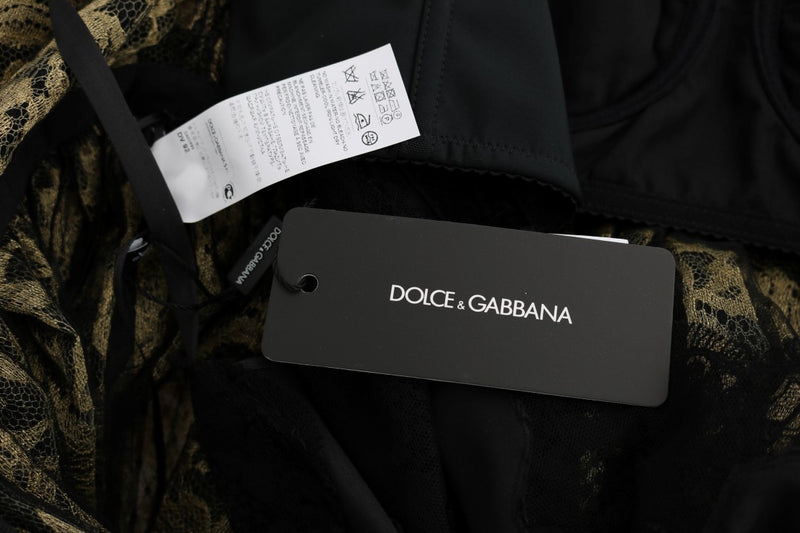 Robe chemise en dentelle à paillettes noires et jaunes de Dolce &amp; Gabbana