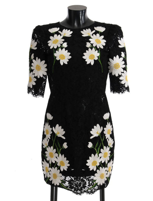 Robe sicilienne en dentelle florale noire à motif camomille de Dolce & Gabbana