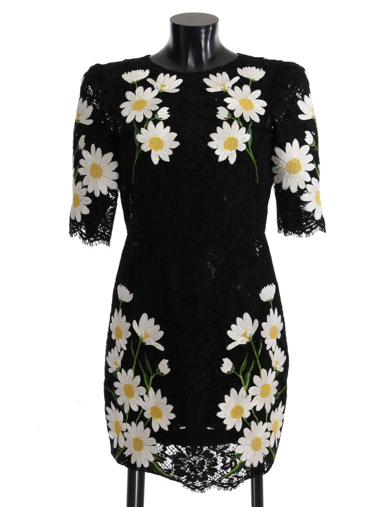 Robe sicilienne en dentelle florale noire à motif camomille de Dolce &amp; Gabbana