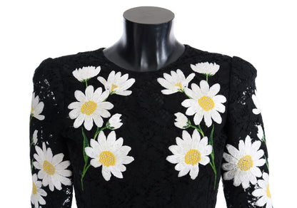 Robe sicilienne en dentelle florale noire à motif camomille de Dolce & Gabbana
