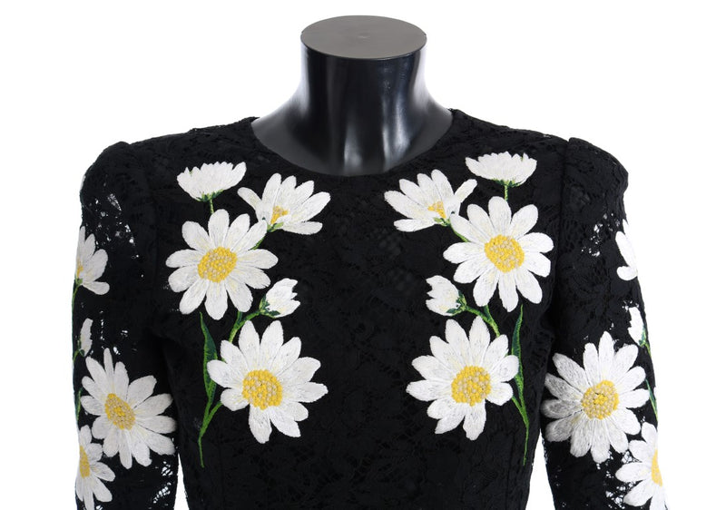 Robe sicilienne en dentelle florale noire à motif camomille de Dolce &amp; Gabbana
