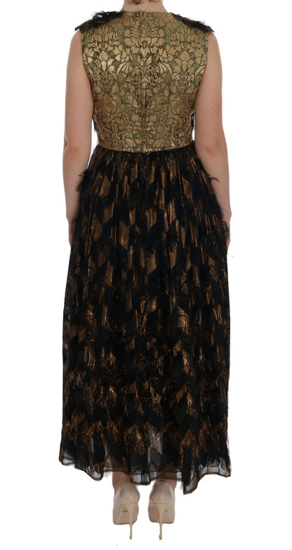 Robe trapèze en soie noire Dolce & Gabbana avec franges marrons