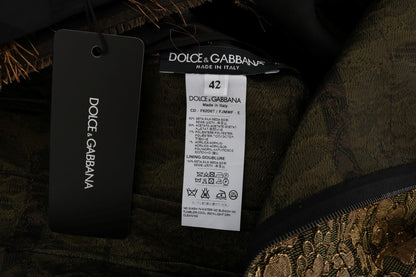 Robe trapèze en soie noire Dolce & Gabbana avec franges marrons