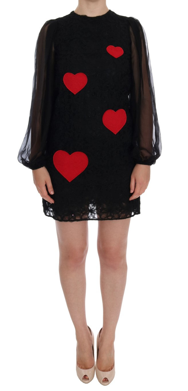 Robe Dolce &amp; Gabbana en dentelle noire et rouge à cœur