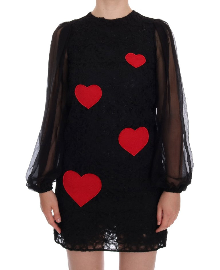 Robe Dolce &amp; Gabbana en dentelle noire et rouge à cœur