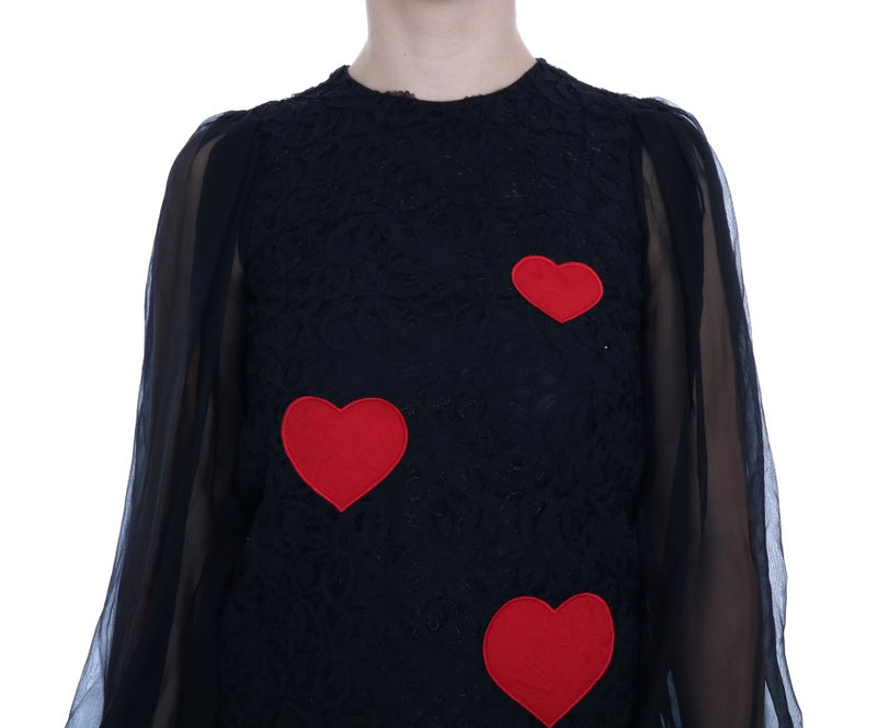 Robe Dolce &amp; Gabbana en dentelle noire et rouge à cœur