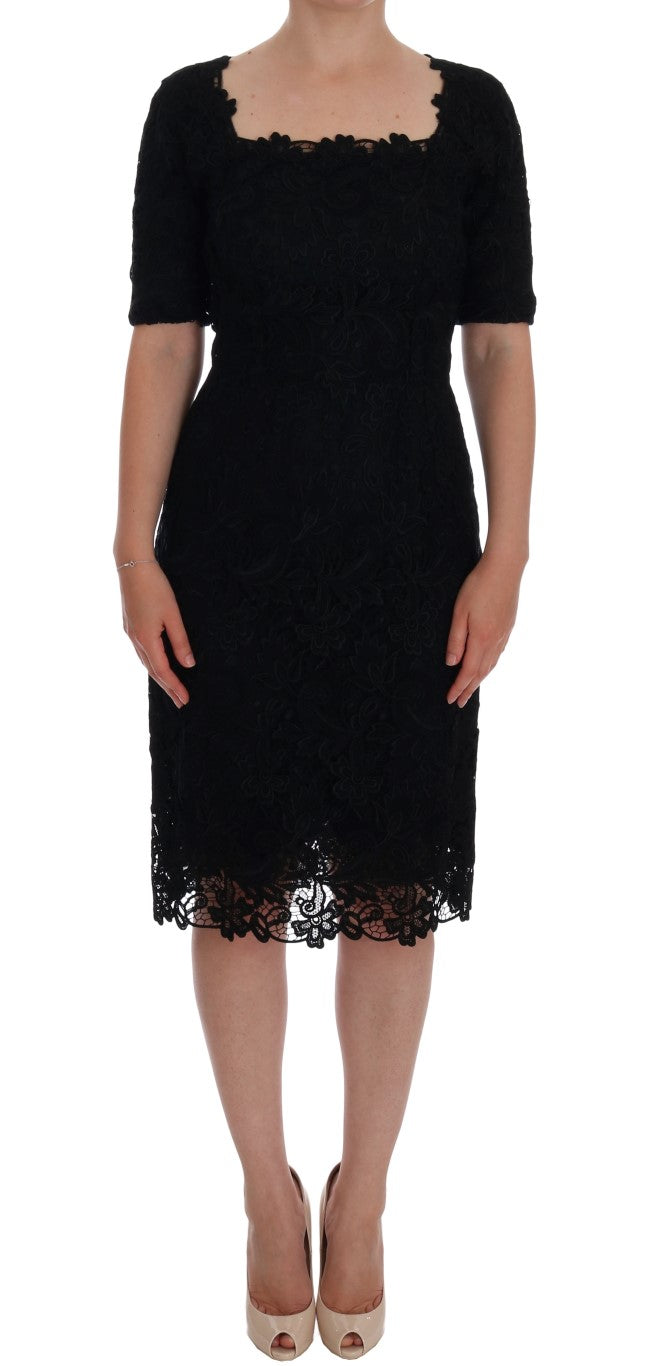 Robe fourreau Ricamo noire à fleurs Dolce &amp; Gabbana