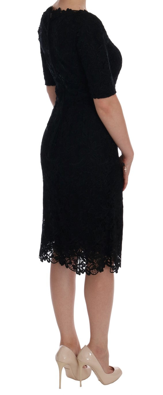 Robe fourreau Ricamo noire à fleurs Dolce &amp; Gabbana