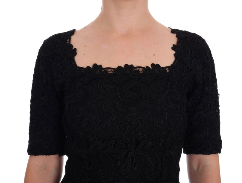 Robe fourreau Ricamo noire à fleurs Dolce &amp; Gabbana
