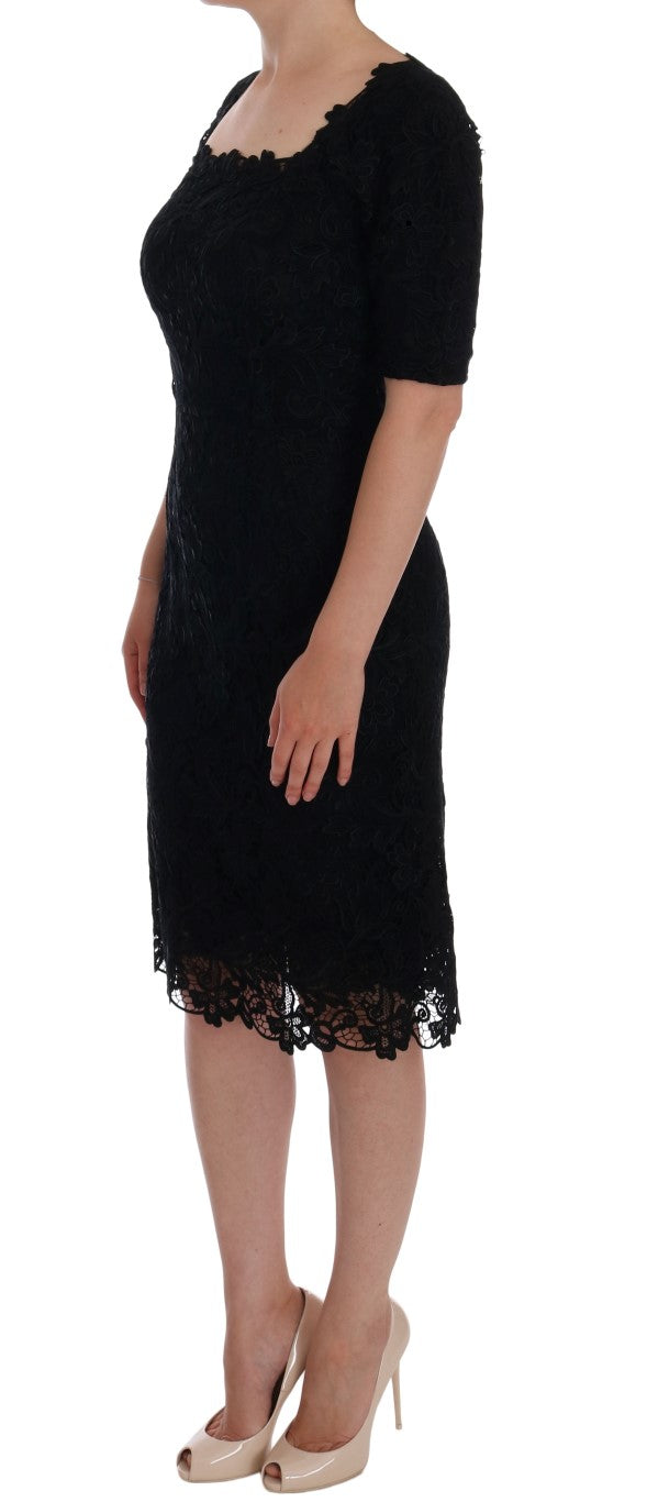 Robe fourreau Ricamo noire à fleurs Dolce &amp; Gabbana
