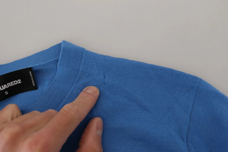 Dsquared² Blauwe wollen crewneck trui met lange mouwen