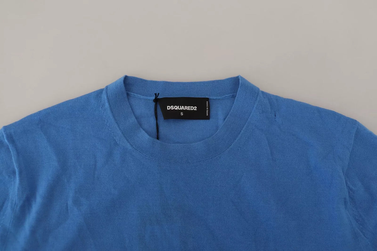 Pull en laine bleu à manches longues et col rond de Dsquared²