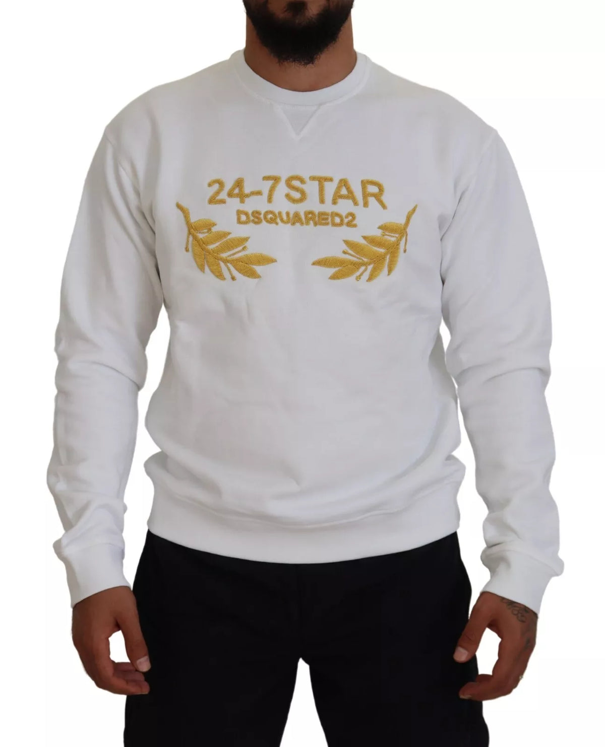 Pull en coton blanc à col rond brodé Dsquared²