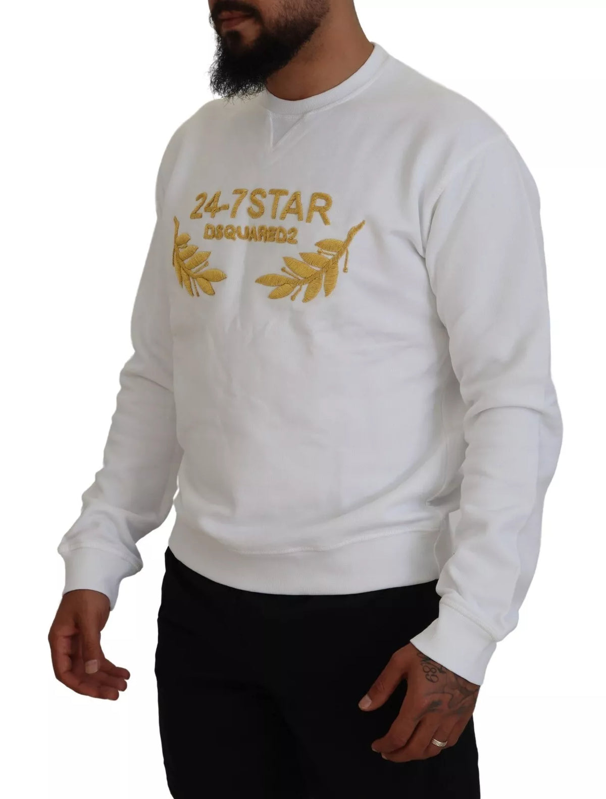 Pull en coton blanc à col rond brodé Dsquared²