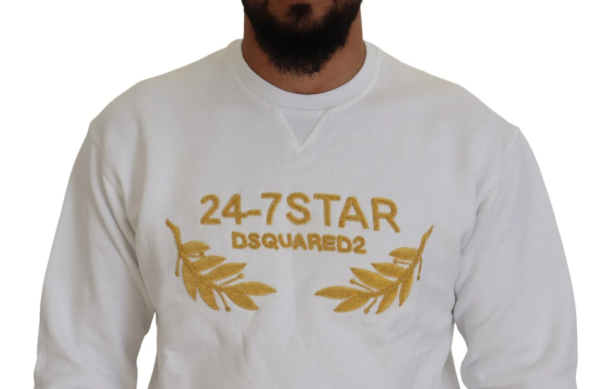 Pull en coton blanc à col rond brodé Dsquared²