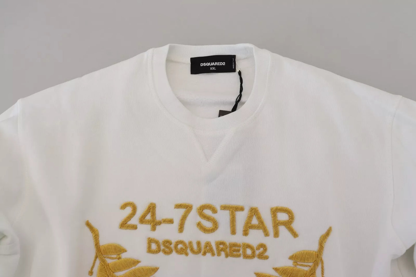 Pull en coton blanc à col rond brodé Dsquared²