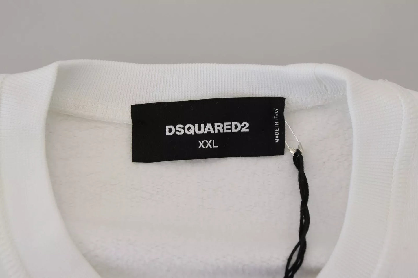 Pull en coton blanc à col rond brodé Dsquared²