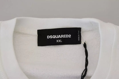 Pull en coton blanc à col rond brodé Dsquared²