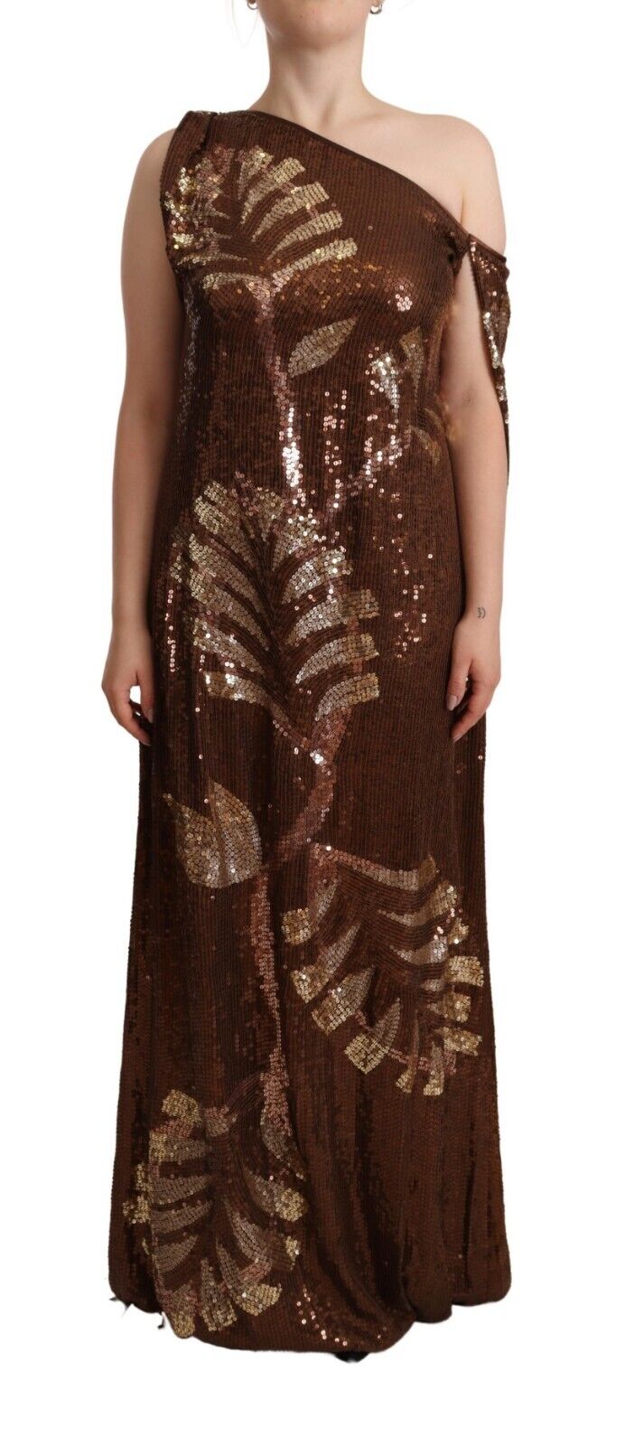Robe Longue à Épaules Dégagées Sequins Bruns Dsquared²