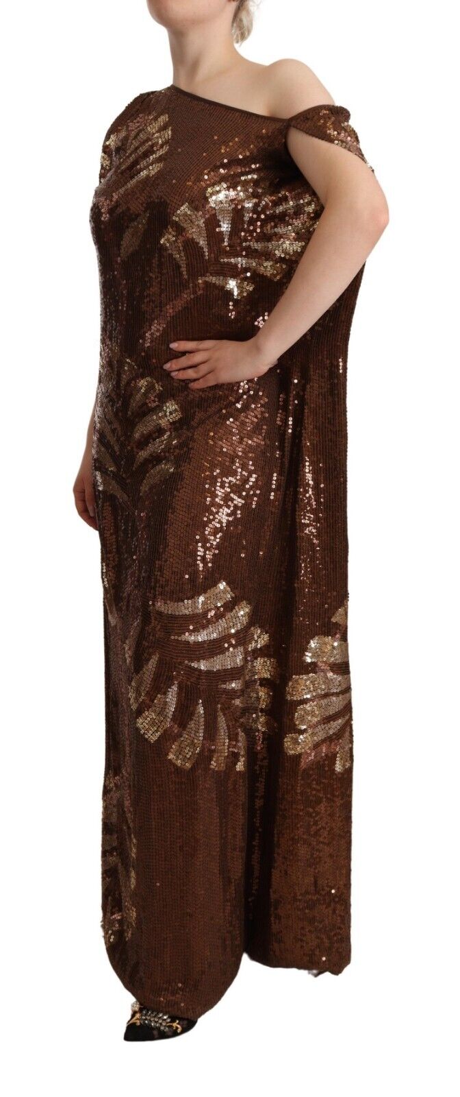 Robe Longue à Épaules Dégagées Sequins Bruns Dsquared²