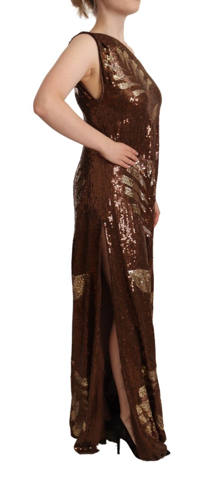 Robe Longue à Épaules Dégagées Sequins Bruns Dsquared²