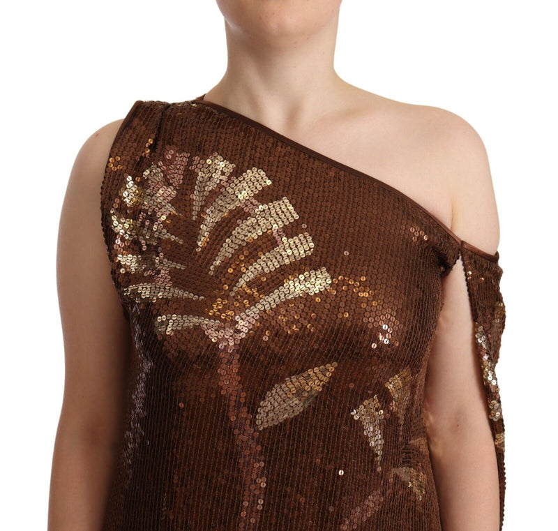 Robe Longue à Épaules Dégagées Sequins Bruns Dsquared²