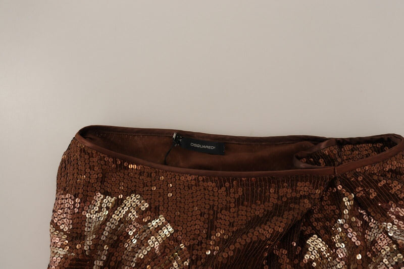 Robe Longue à Épaules Dégagées Sequins Bruns Dsquared²