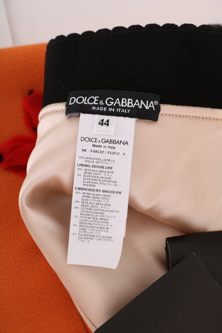 Jupe Dolce &amp; Gabbana orange en laine avec appliques de cristaux et sequins