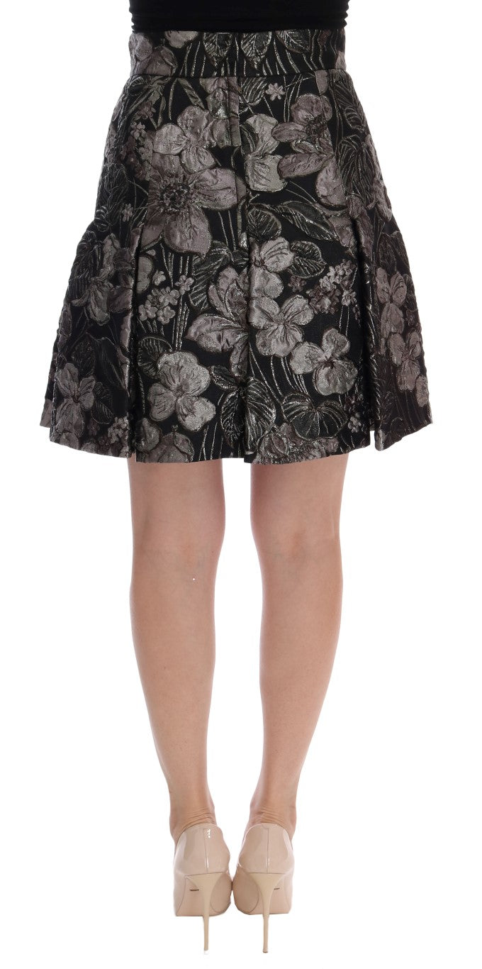 Jupe Dolce &amp; Gabbana en brocart noir et argent à fleurs