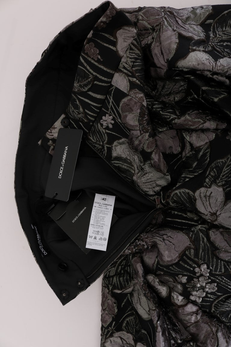 Jupe Dolce &amp; Gabbana en brocart noir et argent à fleurs