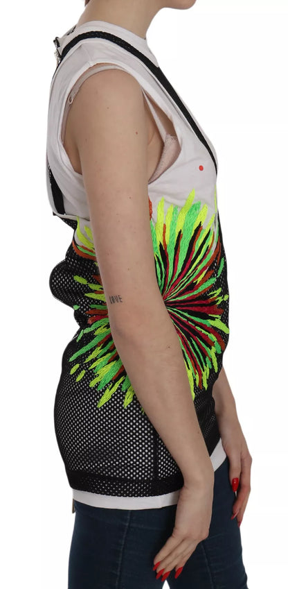 Dsquared² Zwarte en Witte Katoenen Blouse met Ronde Hals en Zonder Mouwen