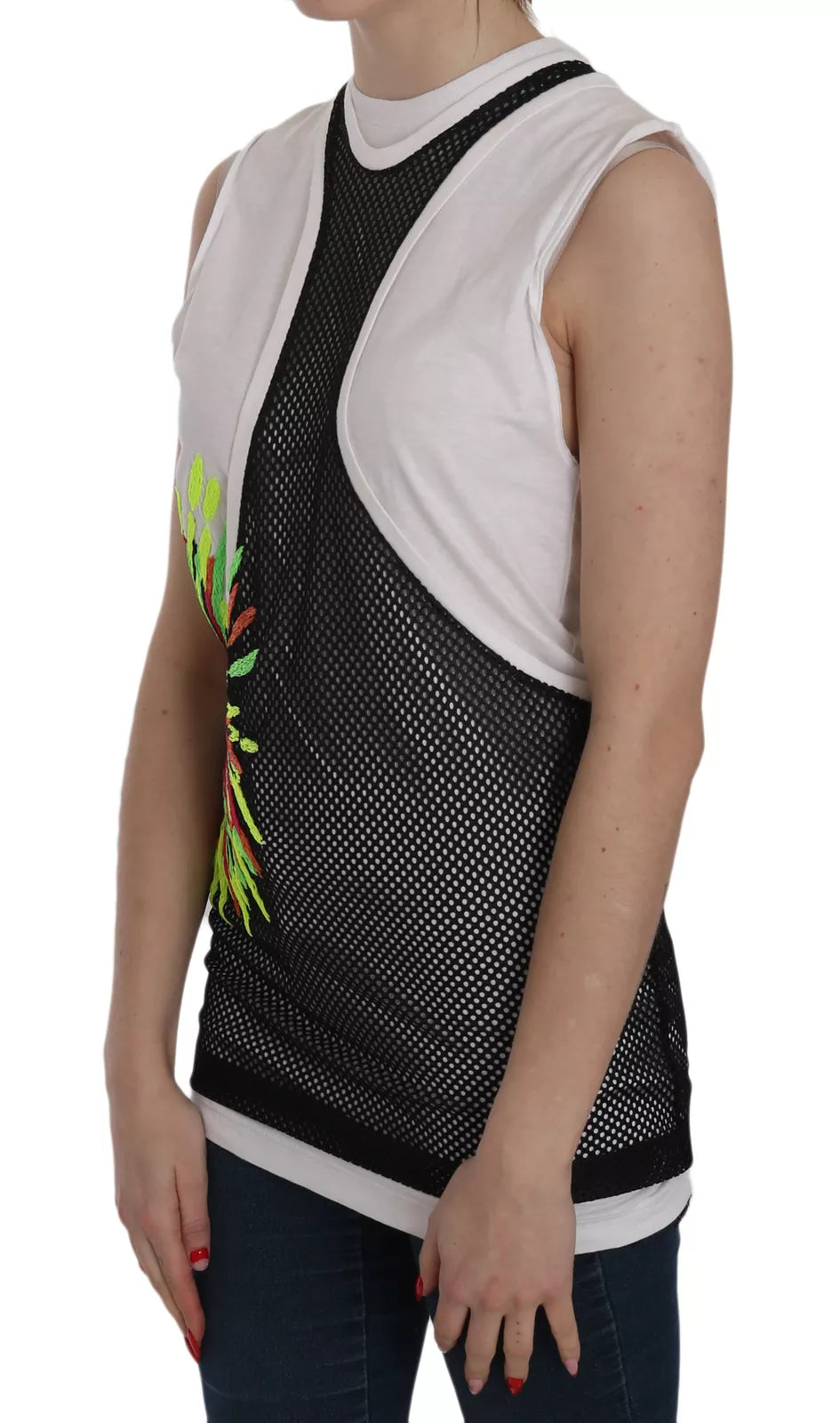 Dsquared² Zwarte en Witte Katoenen Blouse met Ronde Hals en Zonder Mouwen