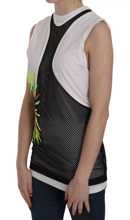 Dsquared² Zwarte en Witte Katoenen Blouse met Ronde Hals en Zonder Mouwen