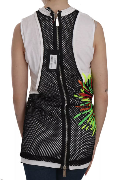 Dsquared² Zwarte en Witte Katoenen Blouse met Ronde Hals en Zonder Mouwen