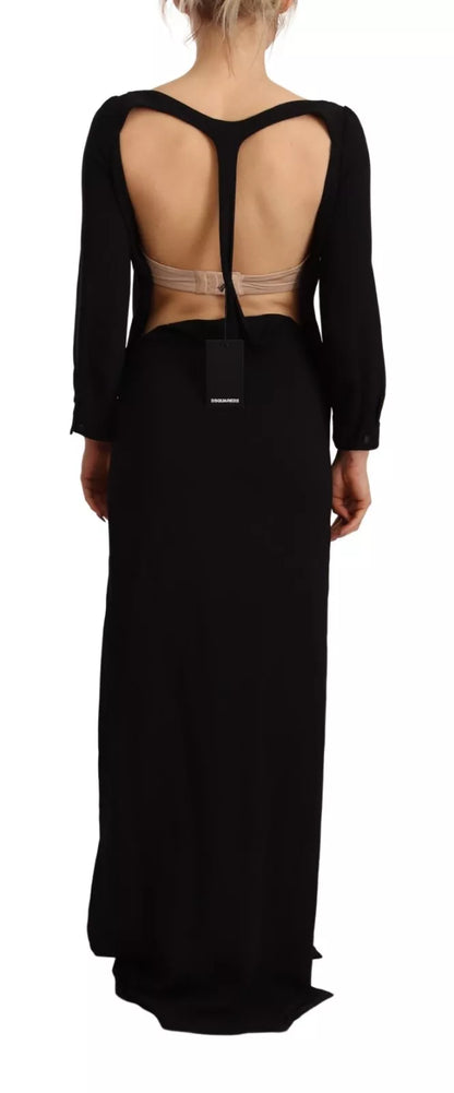 Robe longue noire à manches longues et fente latérale de Dsquared²