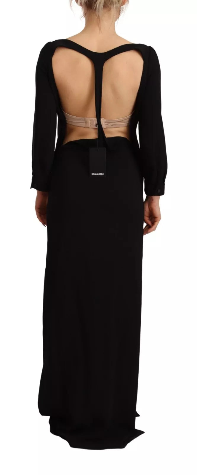 Robe Longue à Manches Longues Dsquared² Noire avec Fente Latérale